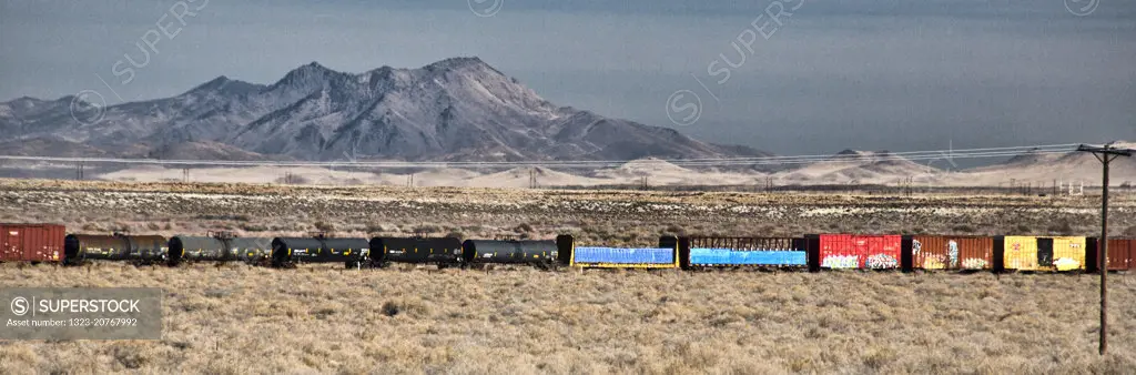 Freight Train through the Nevada Desert.
