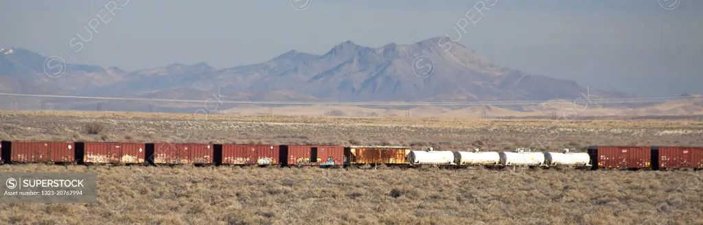 Freight Train through the Nevada Desert.