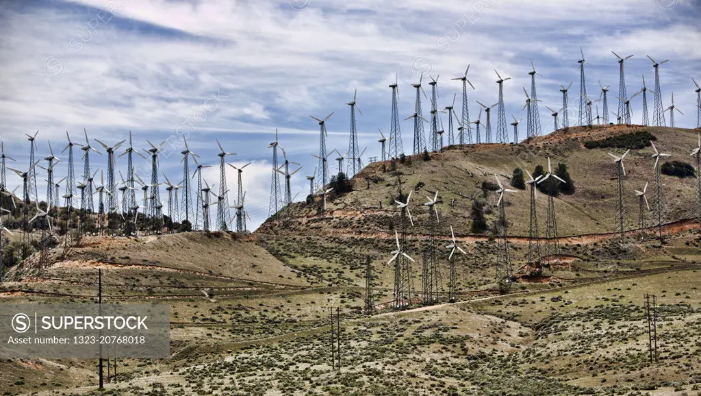 Wind turbines on a ridge in California