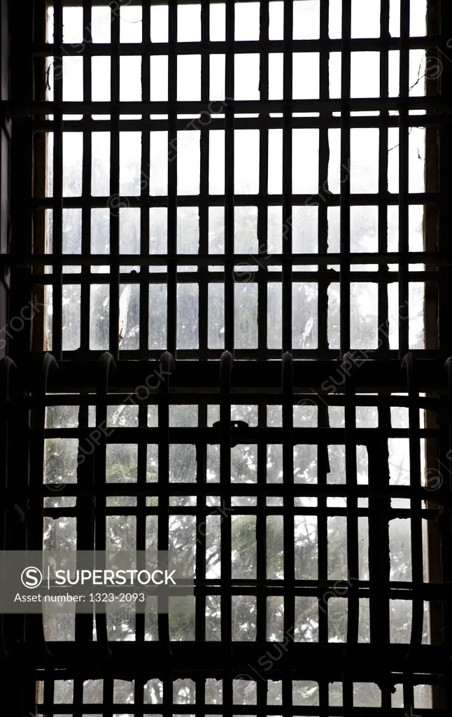 Barred window of a prisoner's cell in Alcatraz Island, San Francisco, California, USA