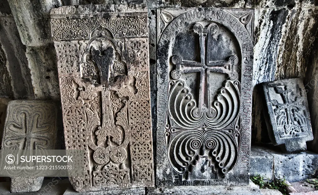Views of Armenian Cross stones or Khachkars in Armenia.