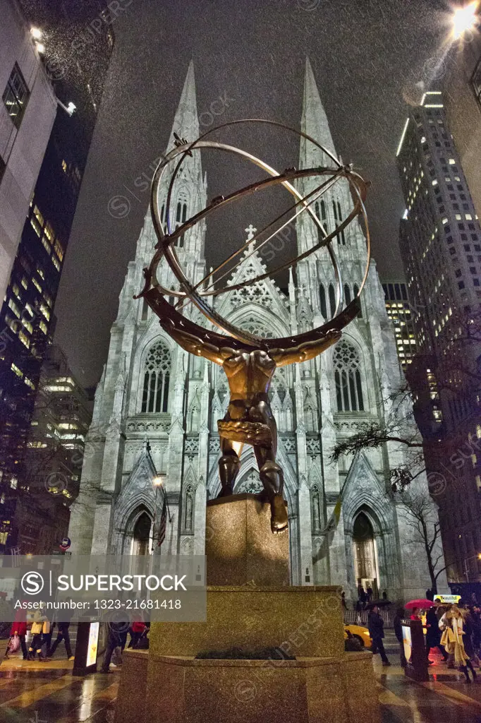 Views of St. Patrick's Cathedral and Atlas Statue  in New YorkCity