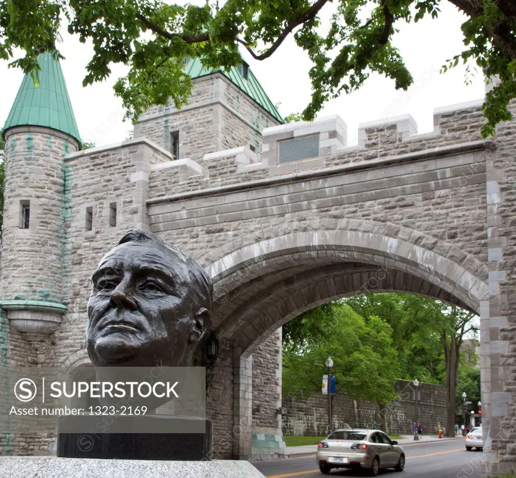Statue of Franklin D. Roosevelt in front of the St. Louis Gate, Quebec City, Quebec, Canada