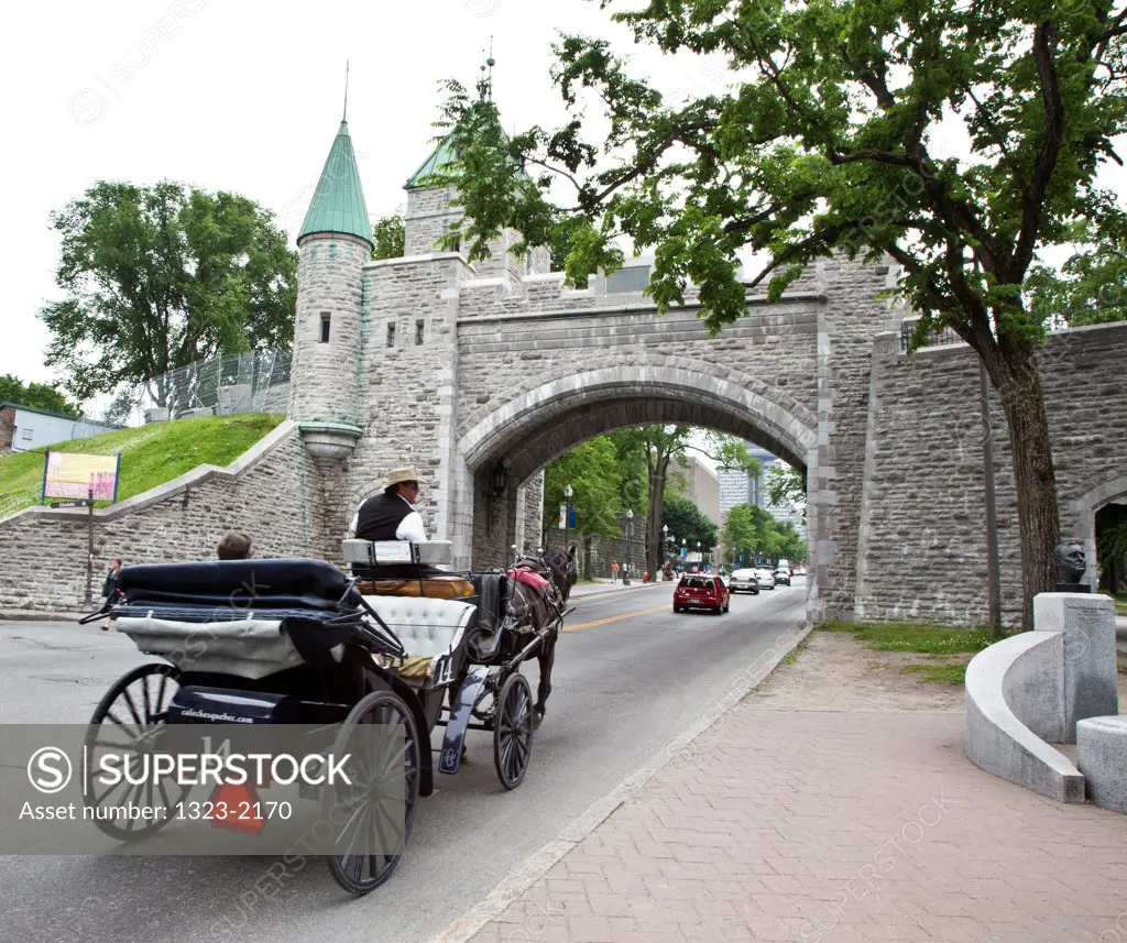 Horse carriage in front of the St. Louis Gate, Quebec City, Quebec, Canada