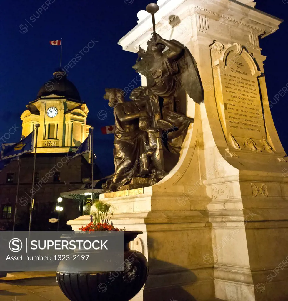 Low angle view of Samuel De Champlain statue, Quebec City, Quebec, Canada