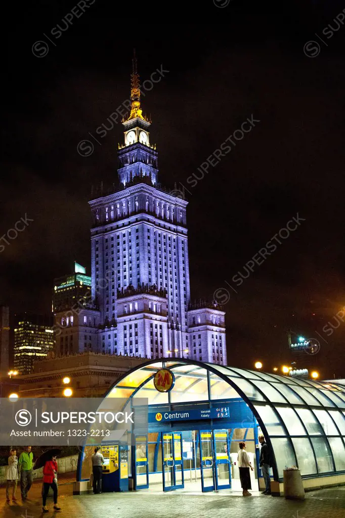 Poland, Warsaw, Palace of Culture and Science, Night
