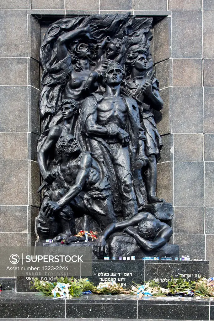 Poland, Warsaw, Reliefs on facade of Monument to Heroes of Ghetto