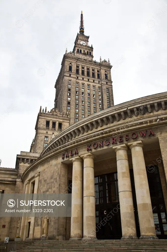 Poland, Warsaw, Low angled view of Palace of Culture and Science