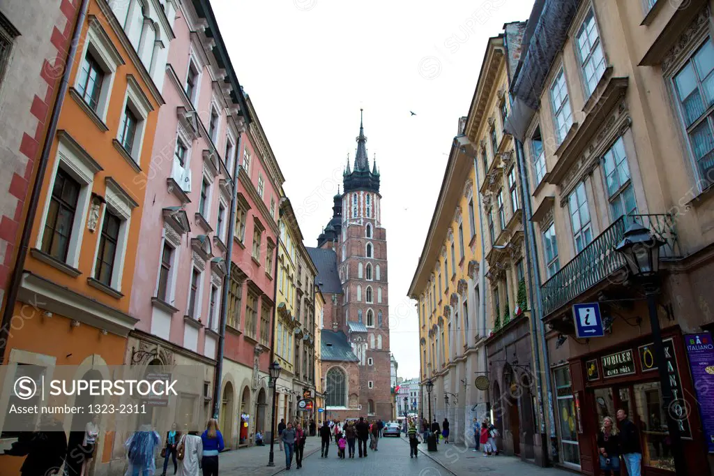 Poland, Krakow, Distant view of Church of St. Mary