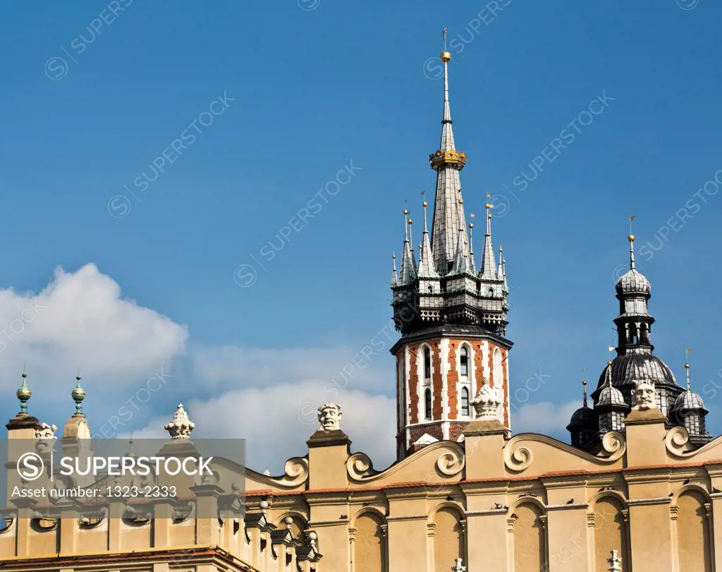 Poland, Cracow, Hejnal Tower of Church of St. Mary