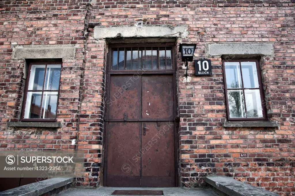 Poland, Oswiecim, Auschwitz Concentration camp, Door to Block 10