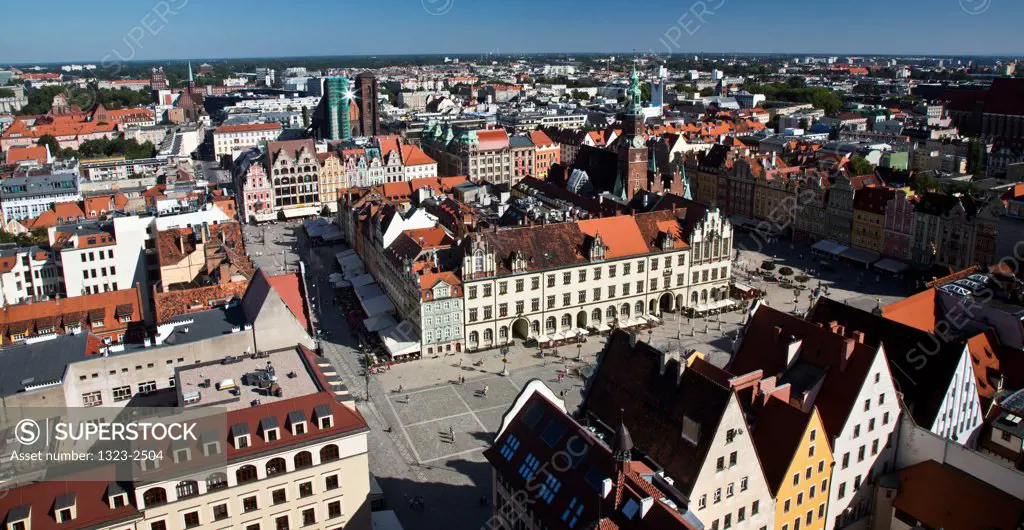 Poland, Wroclaw, High angled view of Old Town
