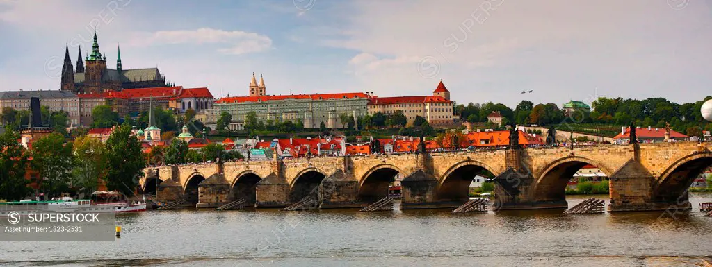 Czech Republic, Prague, View of Charles Bridge
