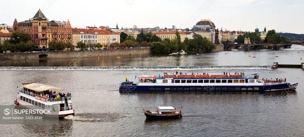 Czech Republic, Prague, Boats on Vltava River