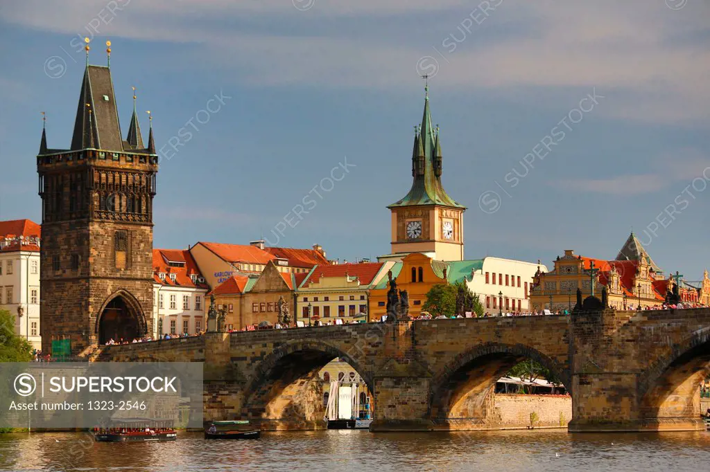 Czech Republic, Prague, View of Charles Bridge and Old Town