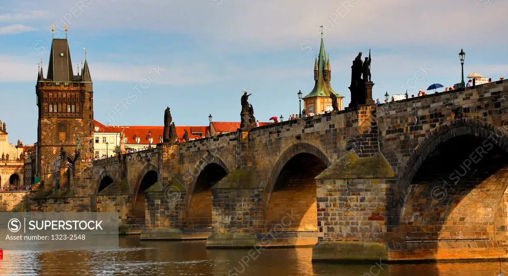 Czech Republic, Prague, View of Charles Bridge and Old Town