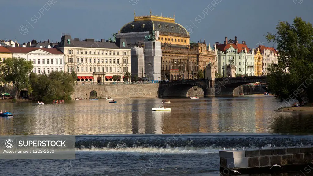 Czech Republic, Prague, View of Vltava River and National Theater