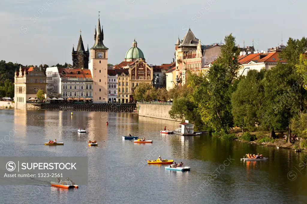 Czech Republic, Prague, Boats on Vltava River