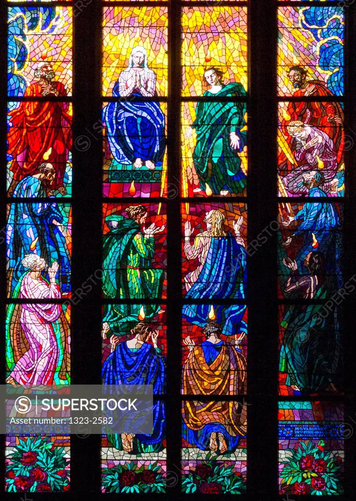 Czech Republic, Prague, Stained glass windows in St. Vitus Cathedral