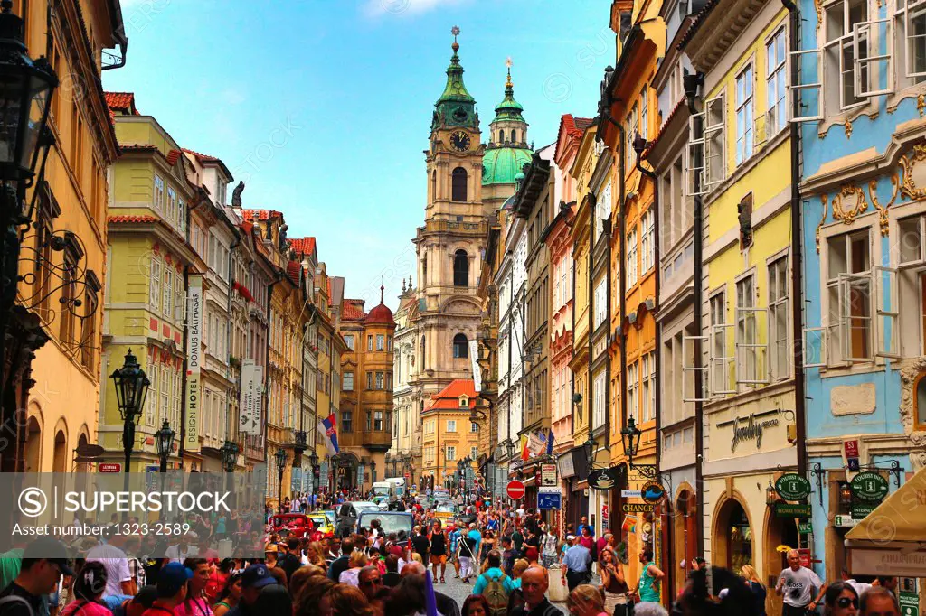 Czech Republic, Praque, Crowded Street in Mala Strana (lesser town)