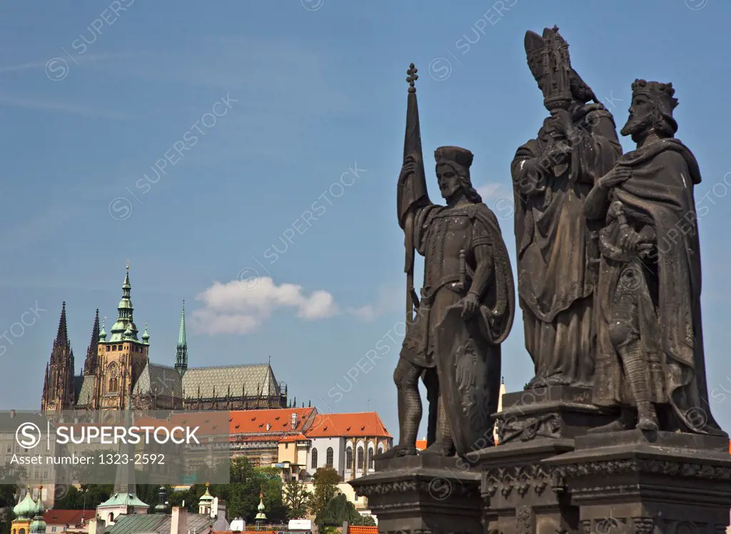 Czech Republic, Prague, Statues of St. Norbert, St. Wenceslas, St Sigismund on the Charles Bridge