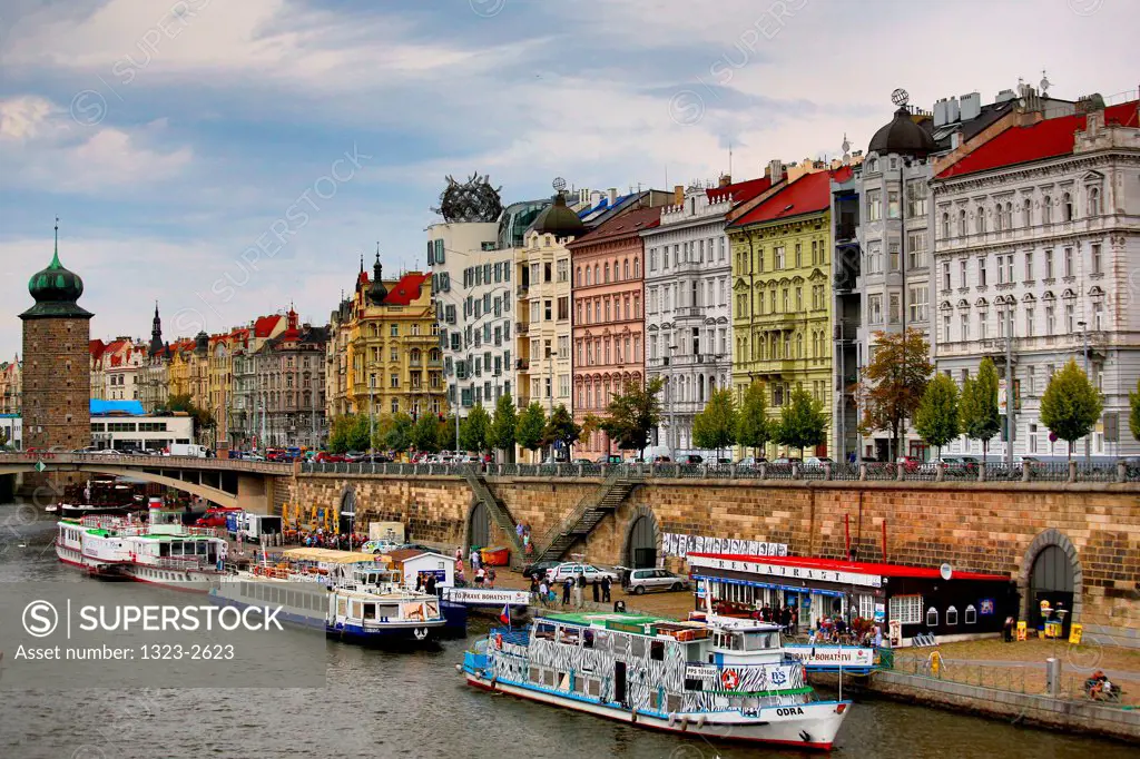 Czech Republic, Prague, Riverfront Boulevard along Vltava River