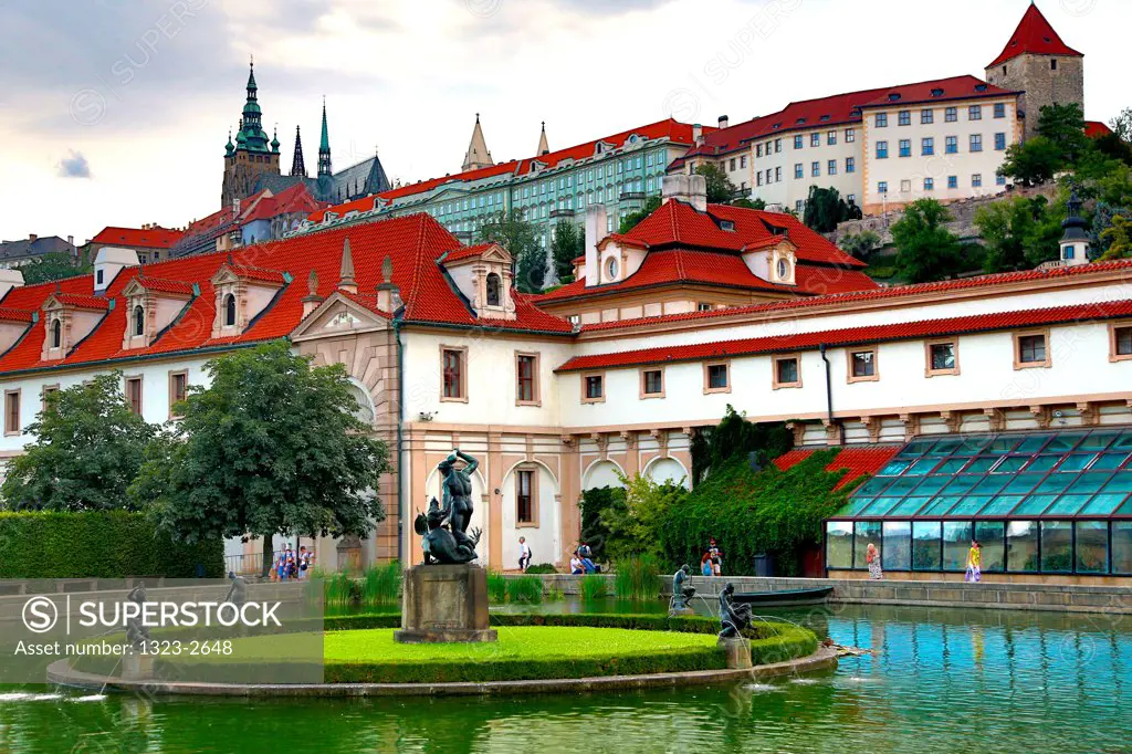 Czech Republic, Prague, View of Castle from Wallenstein Park