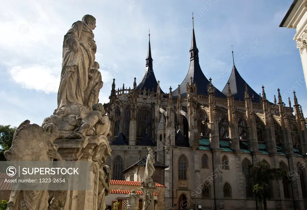 Czech Republic, Kutna Hora, Baroque Statues in front of St. Barbara's Cathedral