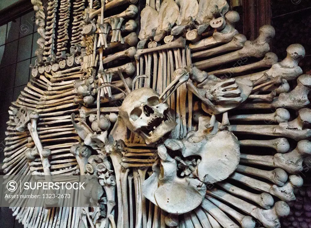 Czech Republic, Kutna Hora, Bone Church, Bone Display