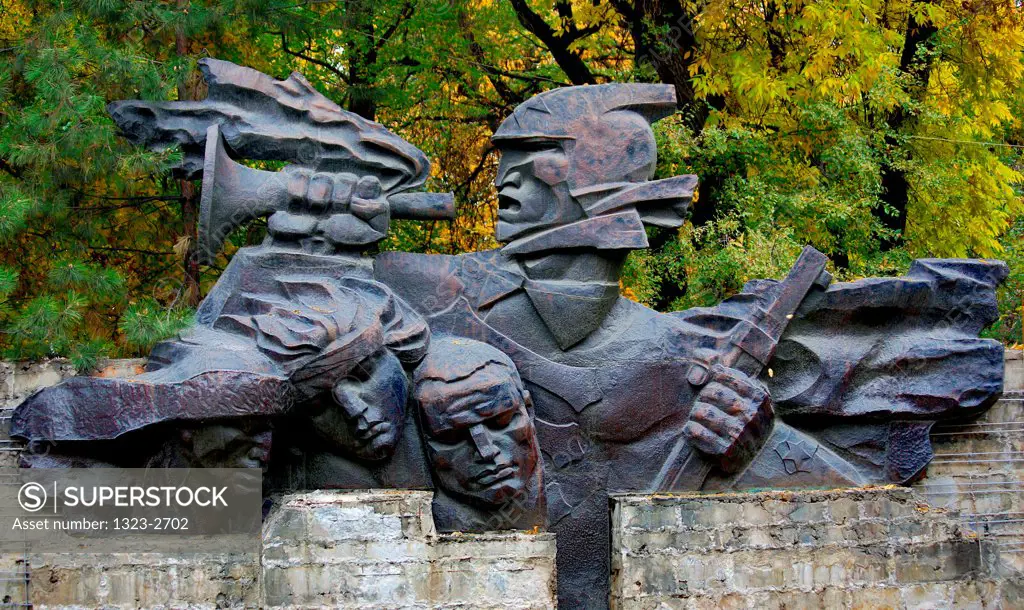 Statue at Panfilov Heroes Memorial Park in Panfilov Park, Almaty, Kazakhstan
