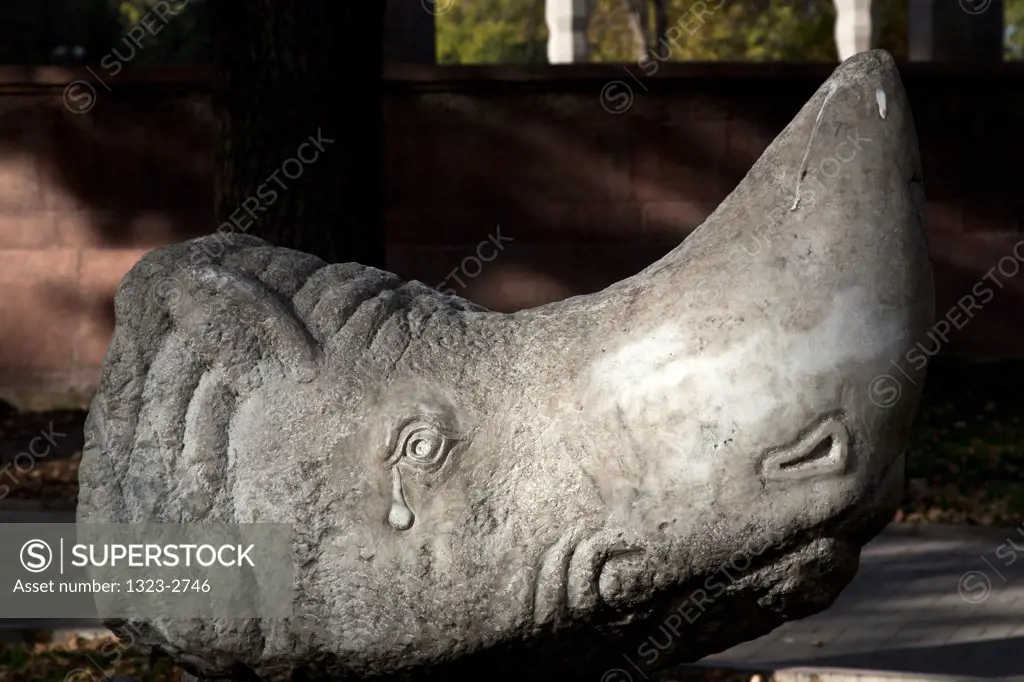 Rhinoceros sculpture in a sculpture park, Bishkek, Kyrgyzstan