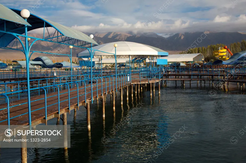 Kyrgyzstan, Cholpan Ata, Swimming pier on Lake Issyk Kul