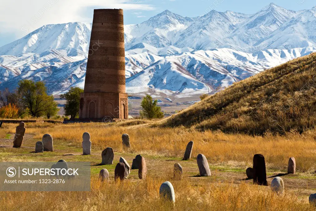 Kyrgyzstan, Tokmok, Balbols in field near Burana Tower