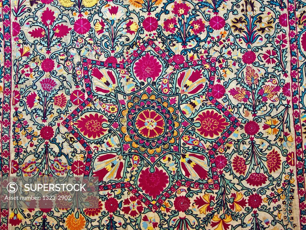 Uzbekistan, Tashkent, Central Asian Carpet at State Museum of Applied Arts, Colorful Carpet