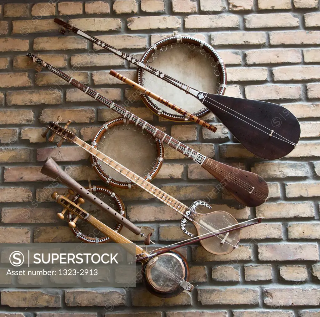 Uzbekistan, Samarkand, Uzbek musical instruments on display
