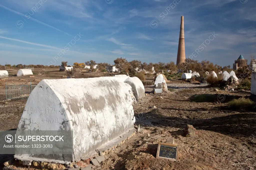 Turkmenistan, Urgench, Tombs in front of Kutlug-Timur Minaret