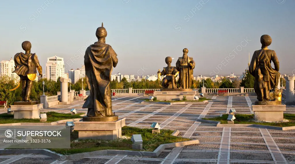 Turkmenistan, Ashgabat, Hero statues at Ashgabat independence Monument