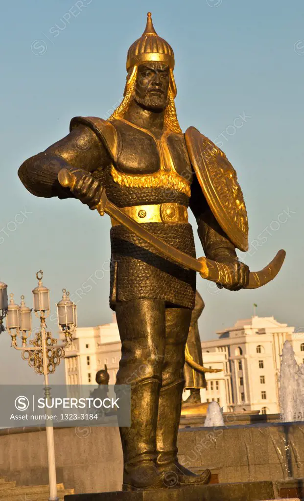 Turkmenistan, Ashgabat, Hero statues in front of Ashgabat independence Monument