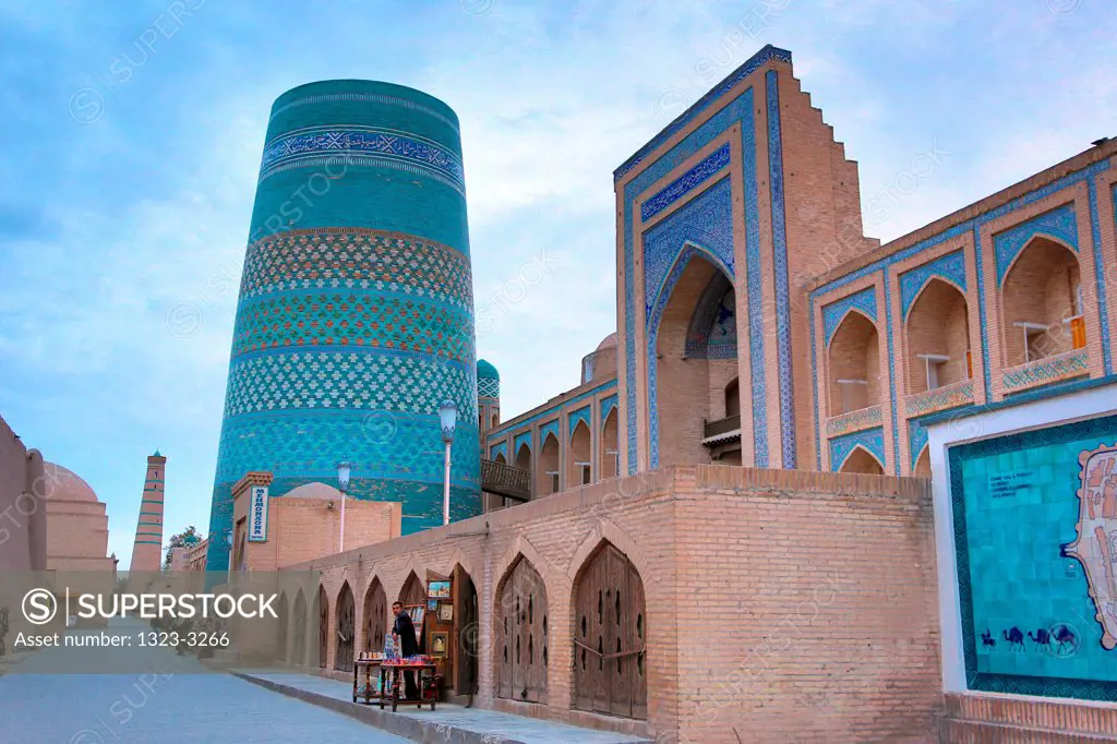 Uzbekistan, Khiva, Kaltan Minor Minaret and Madrassah Muhammad Amin Khan