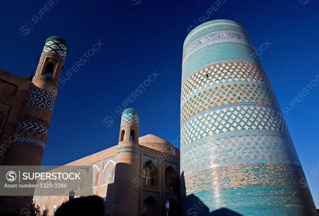 Uzbekistan, Khiva, Kaltan Minor Minaret and Madrassah Muhammad Amin Khan