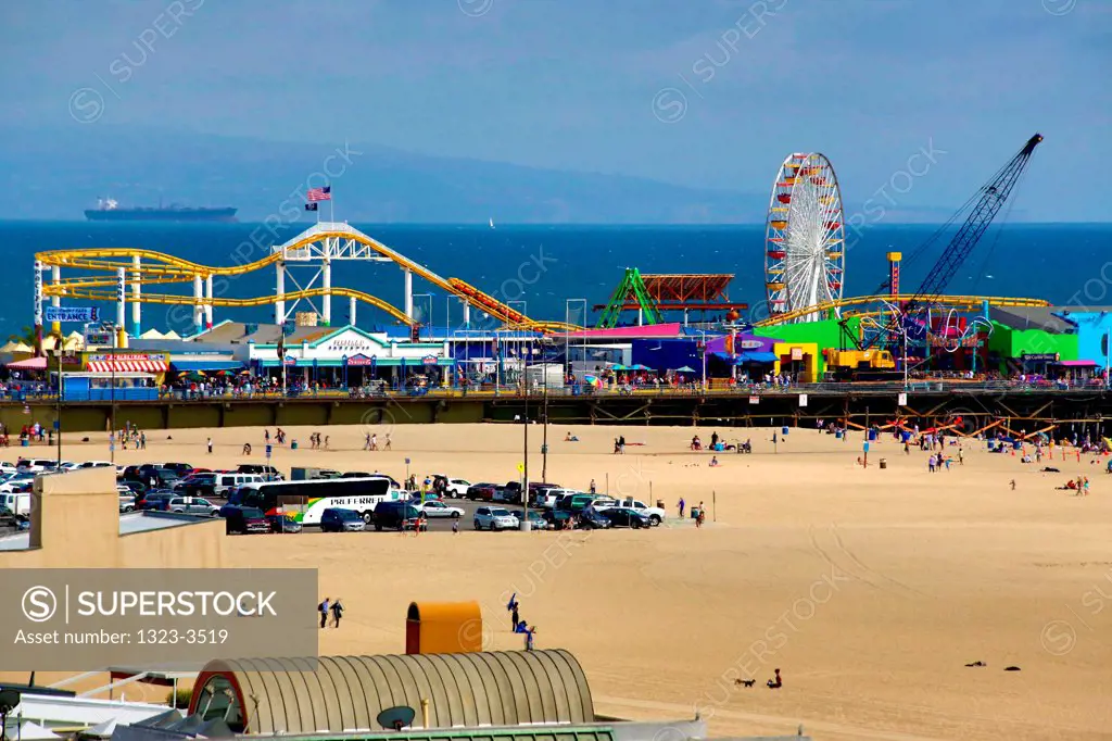 Santa Monica Pier from the promenade, Santa Monica, California, USA