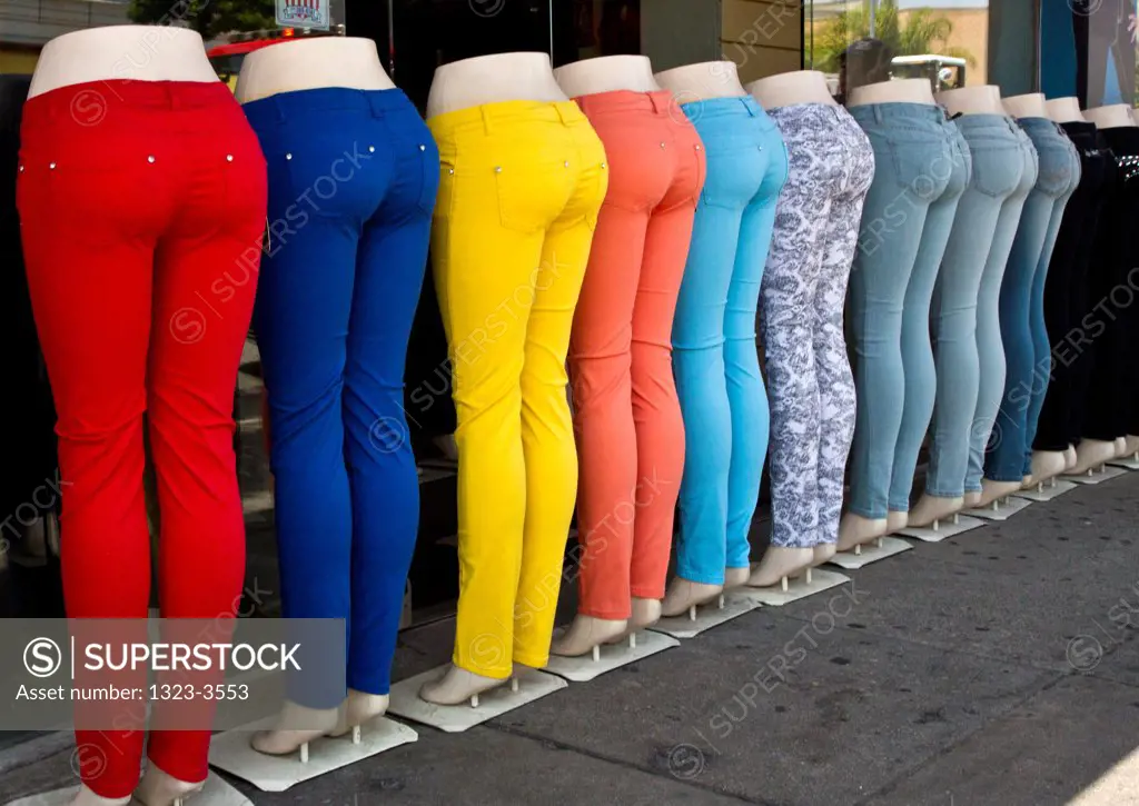 Mannequins in jeans outside a store, Los Angeles, California, USA