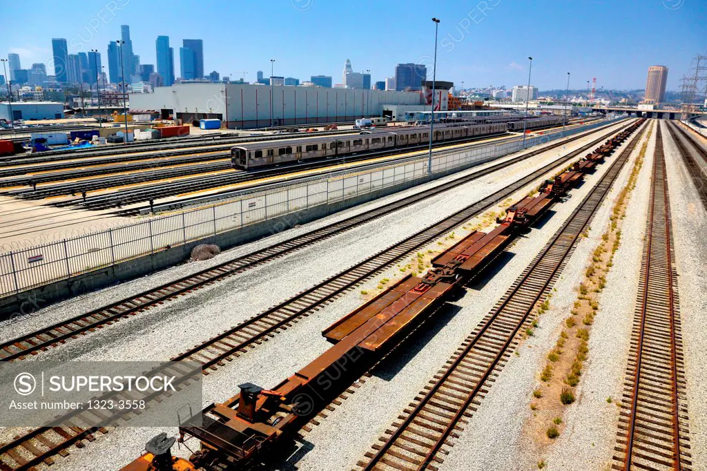 Train yards near downtown, Los Angeles, California, USA