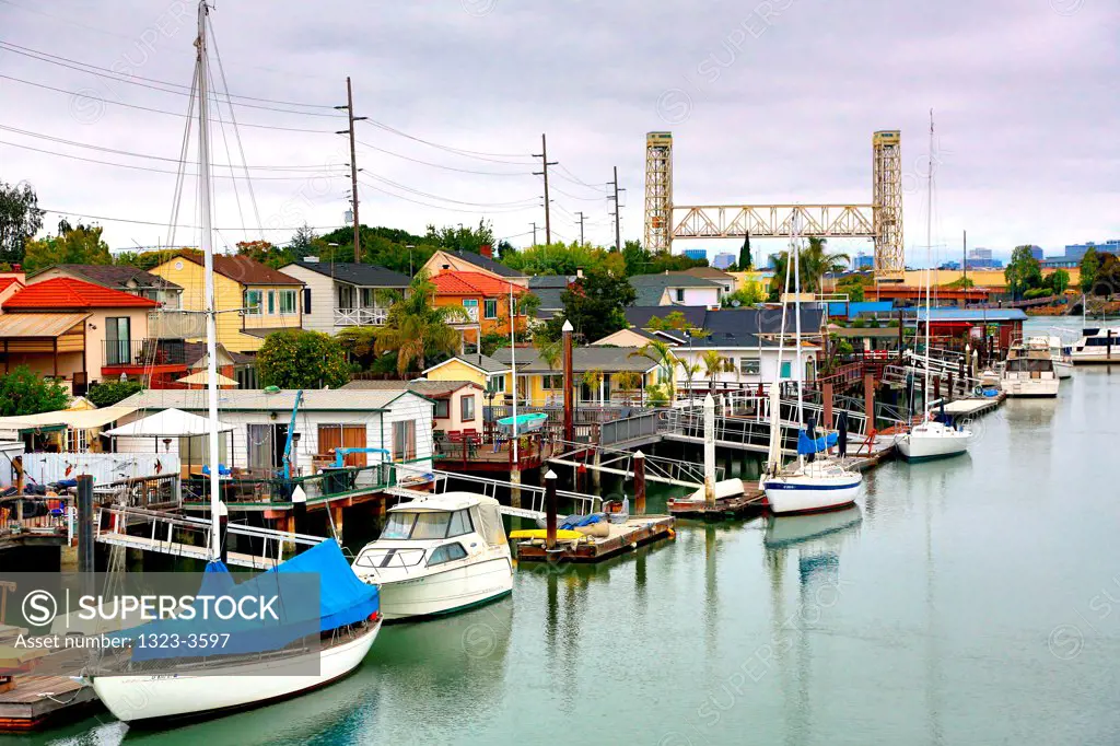 Boats at a dock, Alameda Island, San Francisco Bay, California, USA