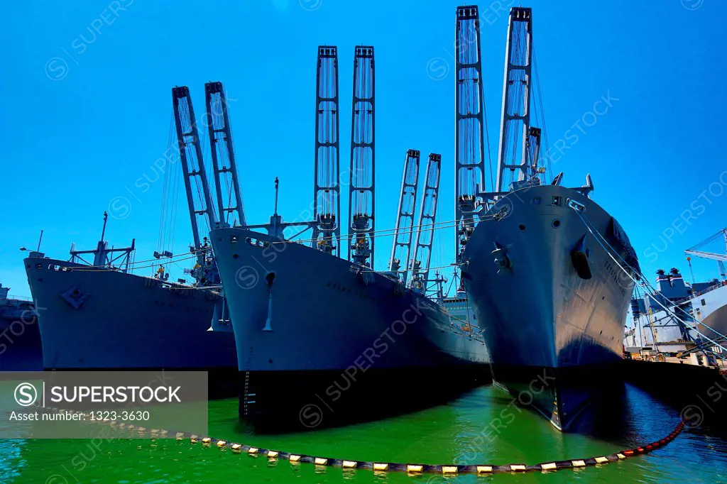 Naval ships at dock, Naval Air Station Alameda, Alameda, Alameda Island, San Francisco Bay, San Francisco, California, USA