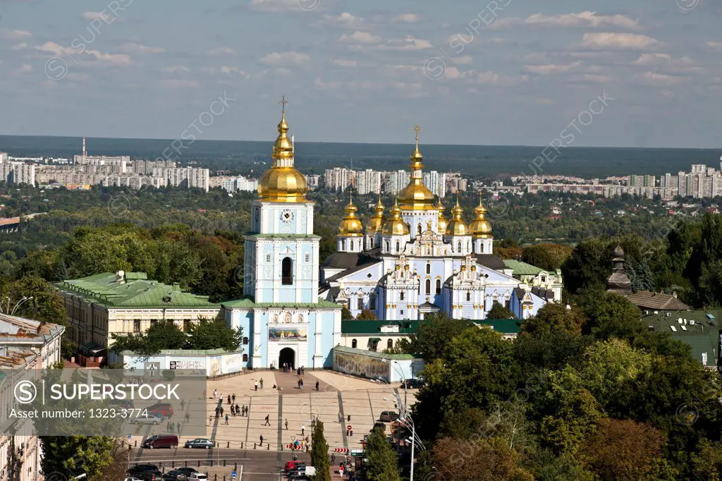 Aerial view of a church in a city, St. Michael's Golden-Domed Monastery, Kiev, Ukraine