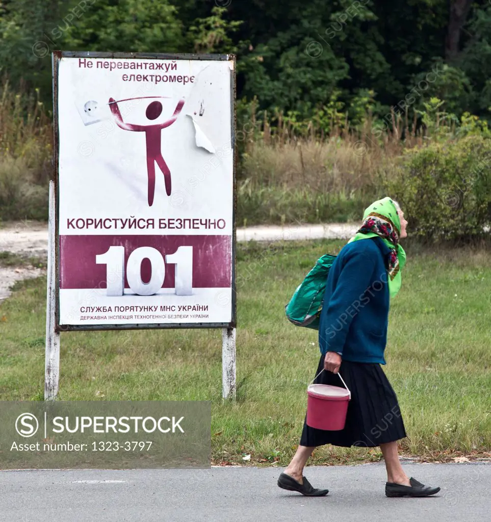 Self settler elderly woman in Chernobyl, Ukraine