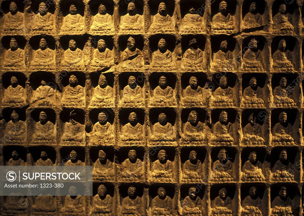 Close-up of statues of Buddha