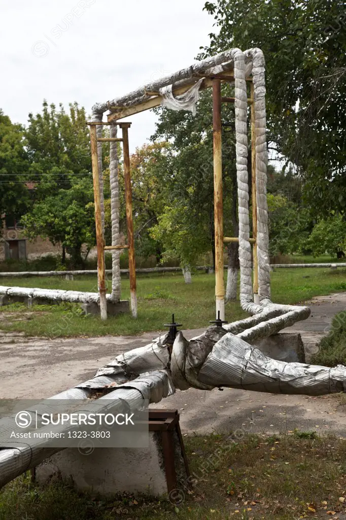Hot water heating pipes in Chernobyl, Ukraine