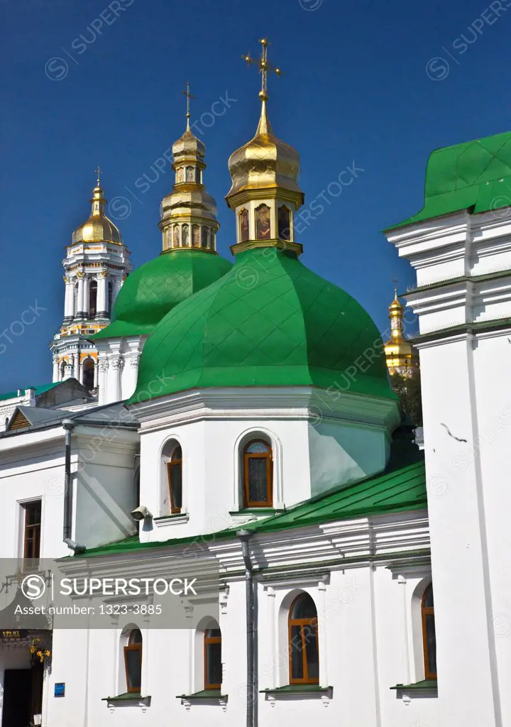 Green domes of church, Kiev Pechersk Lavra, Kiev, Ukraine